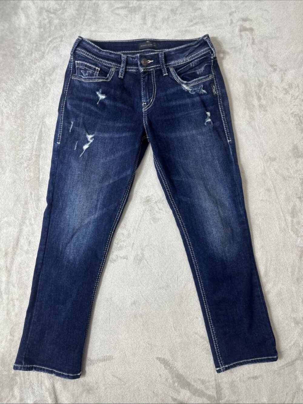 Silver Suki capri distressed jeans women’s 29x22 dark wash mid rise